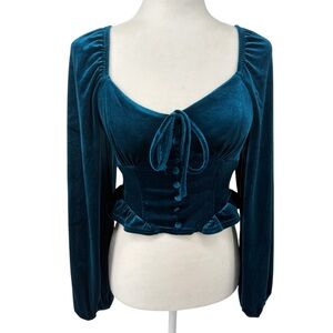 Elegant Teal Velvet Women's Top